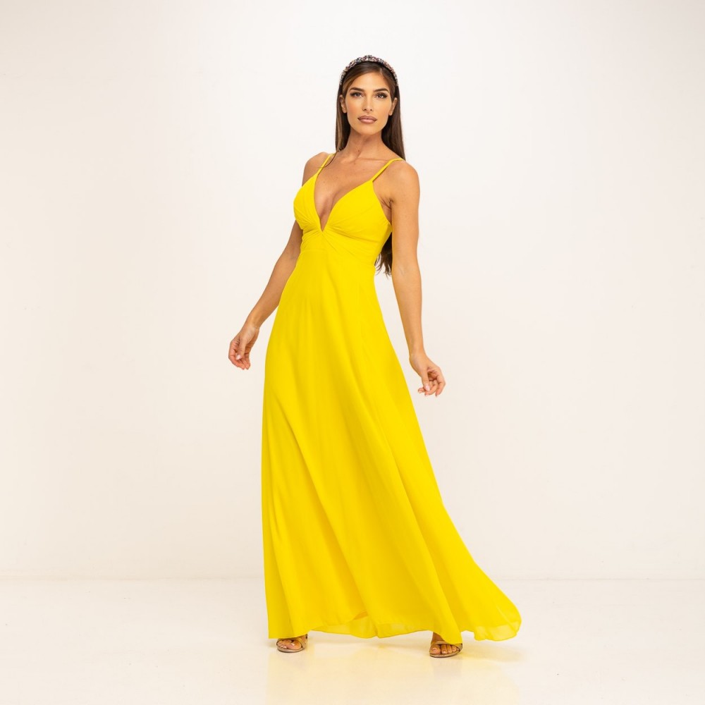robe longue jaune sexy decollete collection elegance showroom isle sur la sorgue